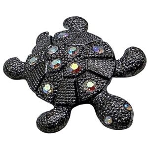 AB Rhinestone Turtle Brooch Dark Gray Enamel Animal Figural Pin